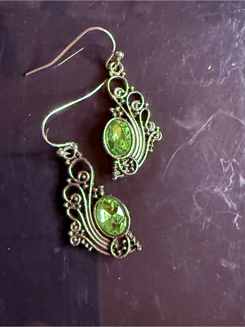 Green Crystal Filigree Drop Earrings - Women Jewelry